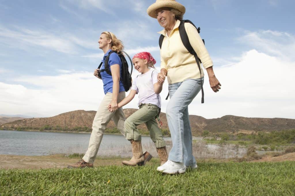 Mother, daughter and grand-daughter walking hand-in-hand