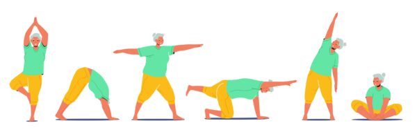 Digital drawing of a women doing yoga poses.