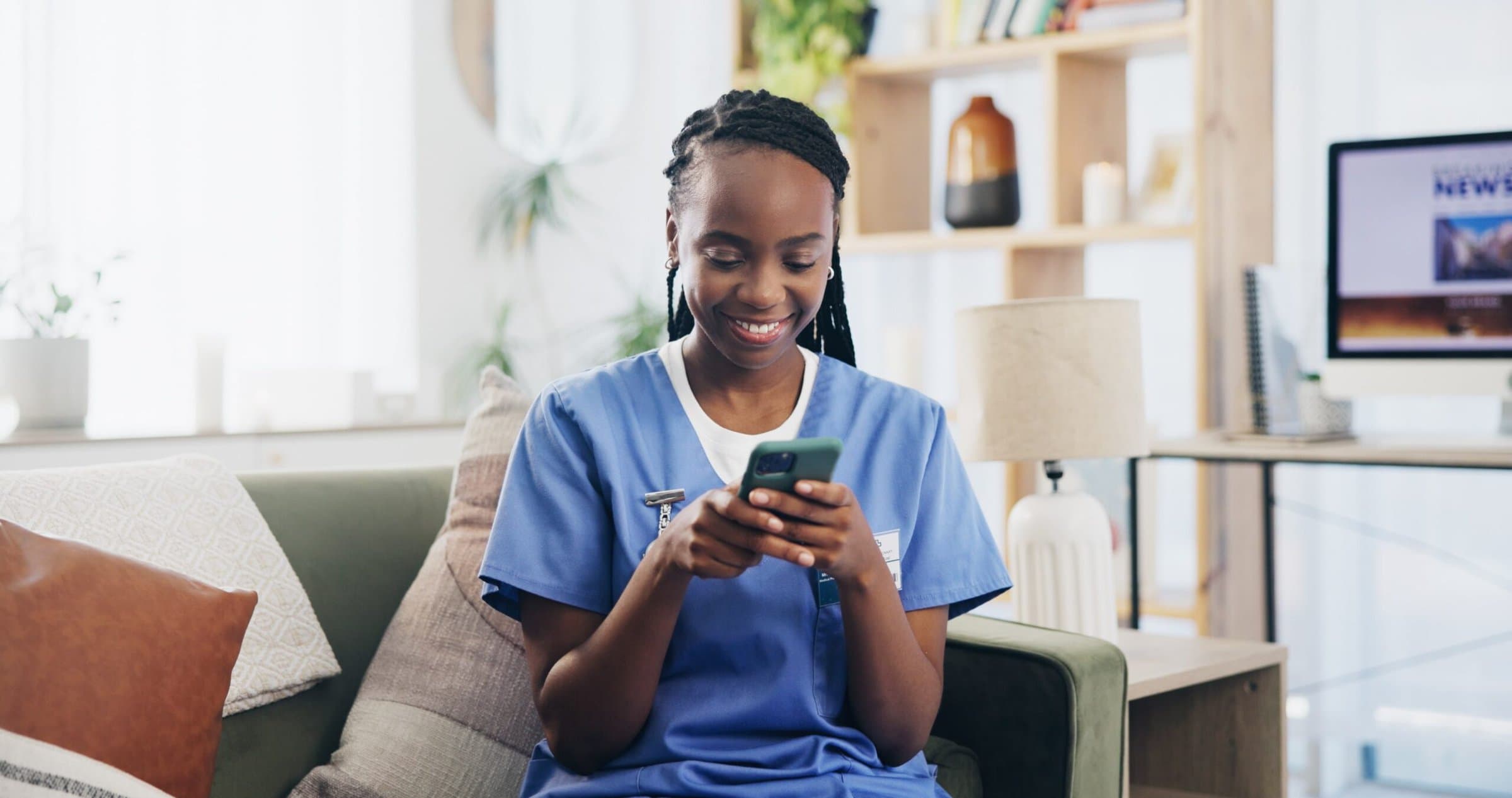 Nursing viewing news on phone