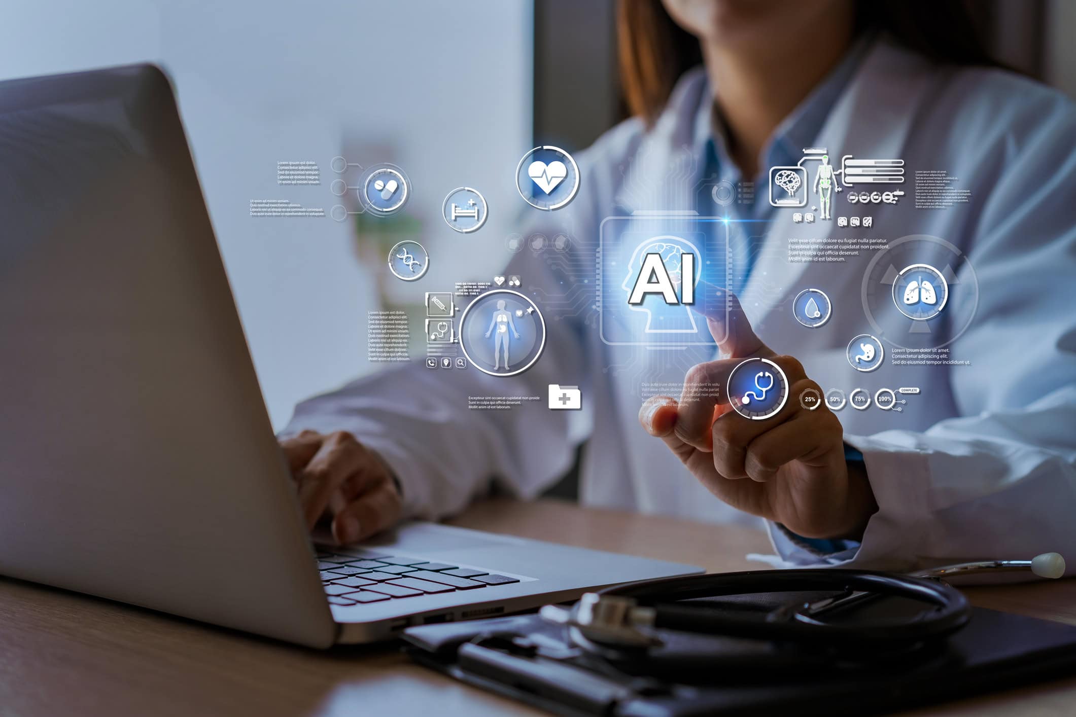 Clinician working with AI technology